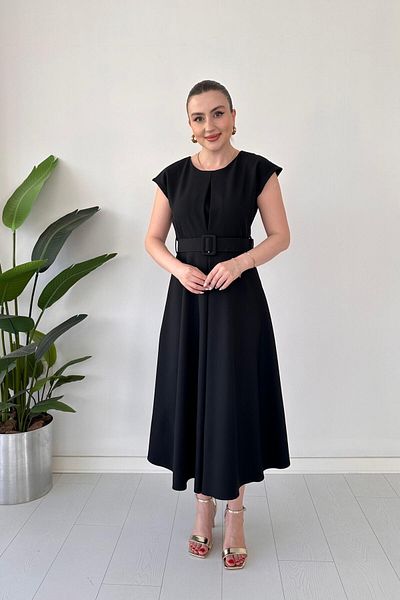 MaziButik Inner Pile Crepe Dress Black