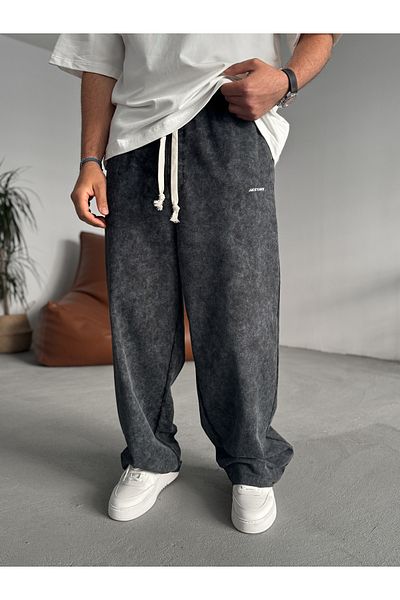 BYBASICMAN Black Washed Pipe Leg Sweatpants Jj-202