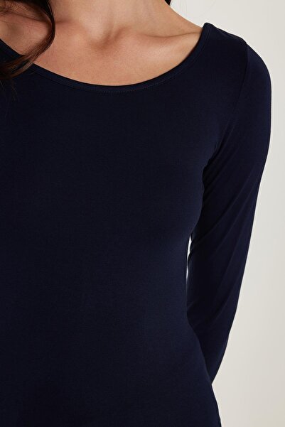 Tudors Γυναικεία Slim Fit Slim Fit μακρυμάνικη μπλούζα βισκόζης Navy Blue