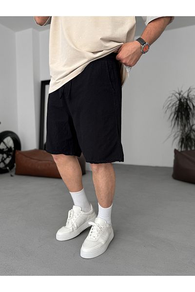 BYBASICMAN Black Basic Cotton Linen Shorts V-24