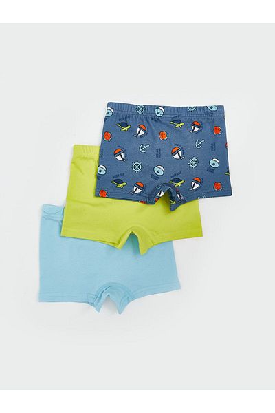 LC Waikiki Blue Elastic Waist Combed Cotton Baby Boy Boxer 3-Piece