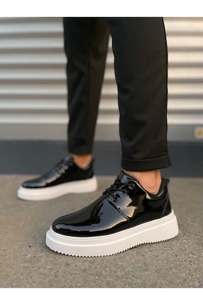 Joy Ayakkabı Jyx03 Luxor Lace-Up Patent Leather Men's Casual Sports Classic Shoes Rbt - Black