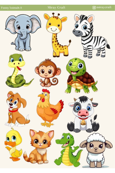 MirayDesign 1 Adet Sevimli Hayvanlar Temalı Sticker – 12x17 cm Scrapbook, Bul...