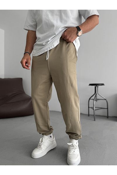 BYBASICMAN Light Khaki Stitching Detailed Elastic Tracksuit Ke-7019