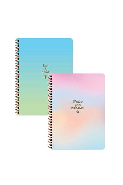 Keskin Colors Sharp Color Peritosis Striped Sticker Notebook Set 2 Pieces |   16.5 X 22.5 cm |   Spiral – 80 Sheets