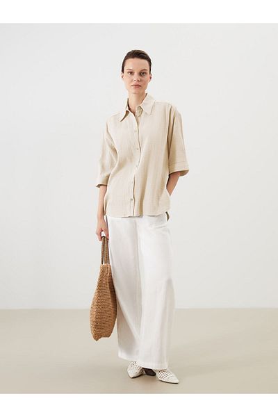 LC Waikiki Cămașă de damă oversize bej texturată