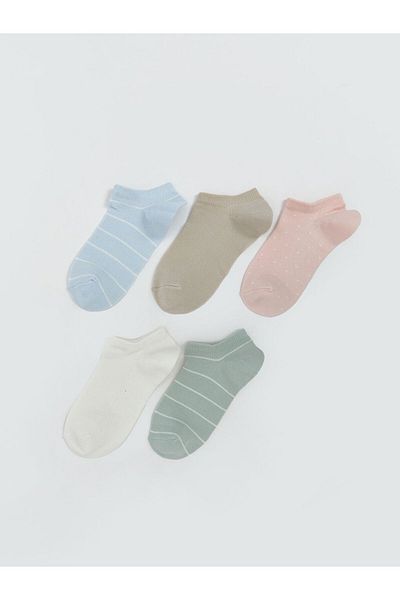 LC Waikiki Blue Striped Women's Sneaker Socks 5-Piece