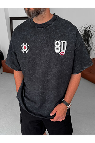 BYBASICMAN Black 80 Printed Washable Oversize T-Shirt Jj-191