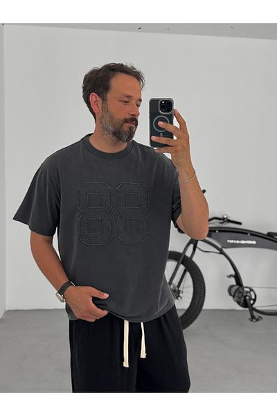 BYBASICMAN Anthracite 88 Patch Washed T-Shirt C-1771
