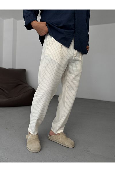 BYBASICMAN Ecru Striped Trousers Gj-16794