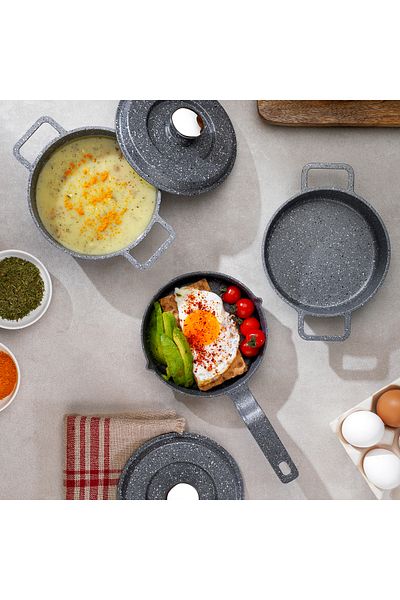 Schafer Retro Cast Mini Cast Iron Cookware Set 5 Pieces-Gray