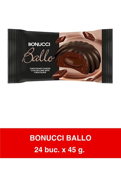 Bonucci Ballo – Cocoa cake, chocolate glaze and chocolate cream 45g x 24 pieces