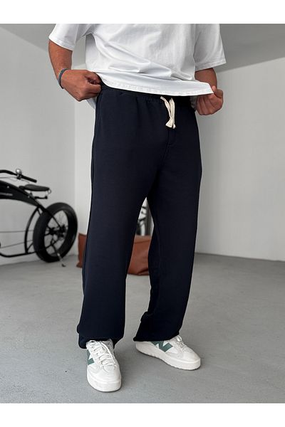BYBASICMAN Navy Blue Three Thread Cutout Pipe Leg Sweatpants Ke-7015