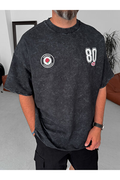 BYBASICMAN Black 80 Printed Washable Oversize T-Shirt Jj-191