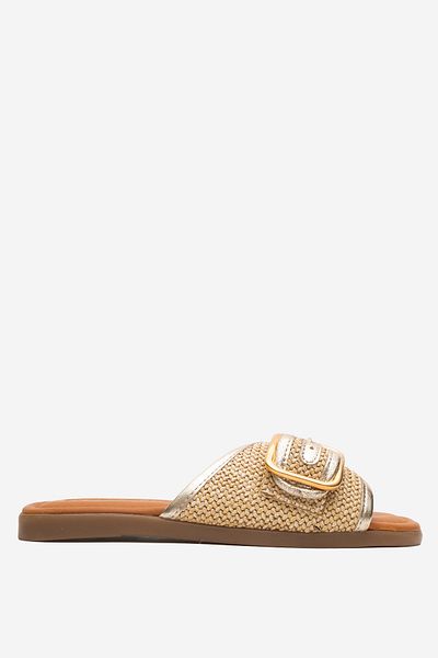 Dericlub Dericlub Women's Single Belt Strap Slippers Real Leather Zy 8141 Dore