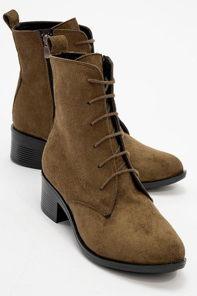 CCWAY AYAKKABI Women's Round Toe Boots Khaki Suede