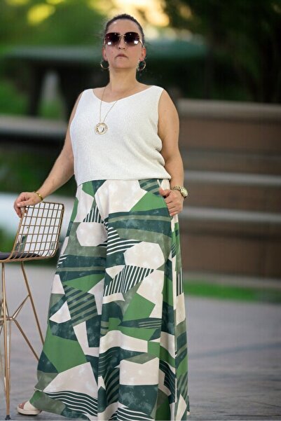 yagmurberen High Waist Elastic Pocketed Asymmetric Leg Summer Cotton Viscose Pants Skirt