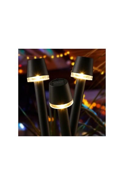 Benson Set 3 lampi solare de gradina, model veioza felinar, inaltime 43.5 cm, lumina LED, 3000K, negru