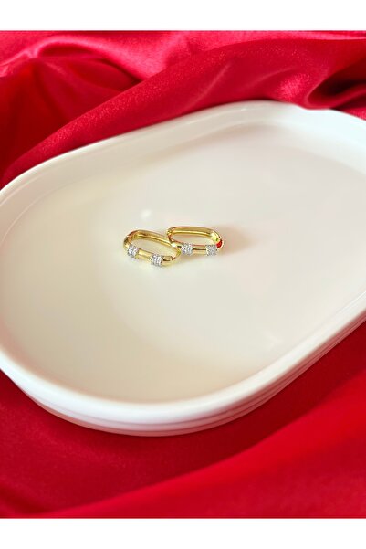 Butik Serenay Zirkon Taşlı Klipsli Çelik Gold Küpe