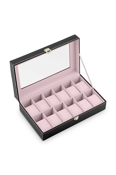 shumee Box for 12 watches Massido MS-710 black and salmon