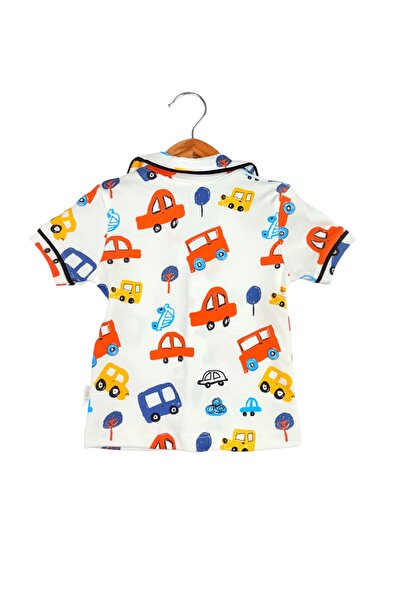 Süpermini ERKEK ÇOCUK KISA KOLLU GÖMLEK YAKA ARABALI PİJAMA TAKIMI