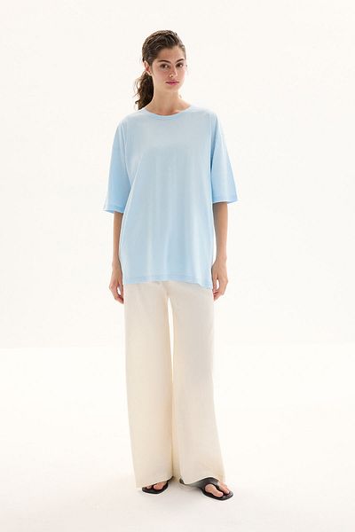 Hooopstore Tricou oversize din bumbac albastru cu maneca scurta