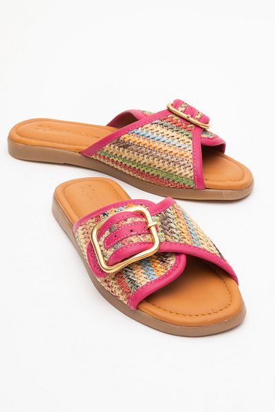 Dericlub Dericlub Women's Single Belt Strap Slippers Real Leather Zy 8141 Multi
