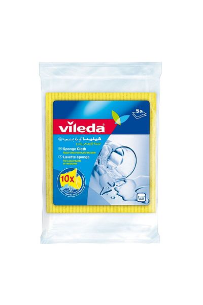 Vileda Sponge Cloth Cleaning Cloth 5 Pcs – 18x20cm, Super Absorbent & Reusable