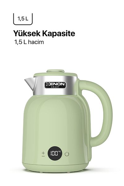 Xenon Smart Smart Kettle Steel 1.5 Lt Wi-Fi 2200 W Control with App Voice Assistant Support Water Heater Green X7101