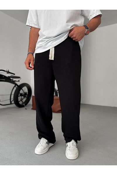 BYBASICMAN Black Three Thread Cutout Tube Leg Sweatpants Ke-7015