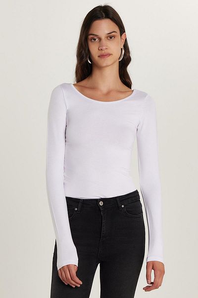 Tudors Bluză albă din viscoză cu mânecă lungă, slim fit, pentru femei
