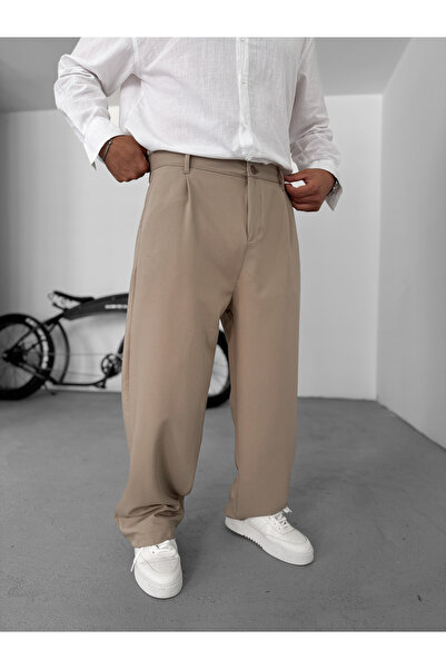 BYBASICMAN Bej Pileli Kumaş Baggy Pantolon C-05