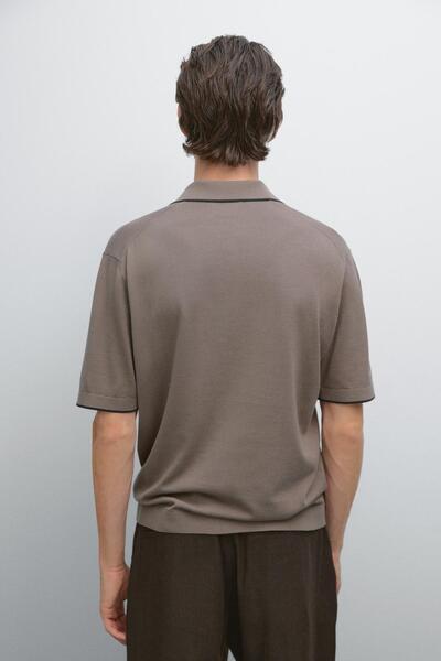 Massimo Dutti Kontrast detaylı triko polo yaka t-shirt