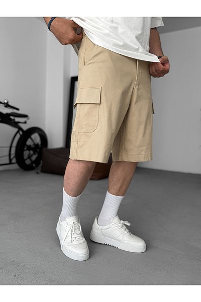 BYBASICMAN Beige Lycra Gabardine Cargo Shorts Pm-018