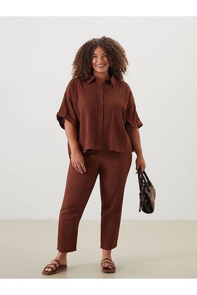 LC Waikiki Brown Textured Oversize Women's Shirt