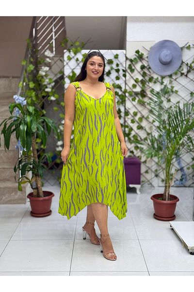 Punta Otantik Hln14031 Viscose Helin Dress with Ring Strap on the Shoulder