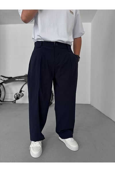BYBASICMAN Navy Blue Pleated Comfortable Fit Trousers C-05/4