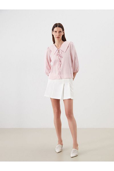 LC Waikiki Red Baby Collar Plaid Blouse
