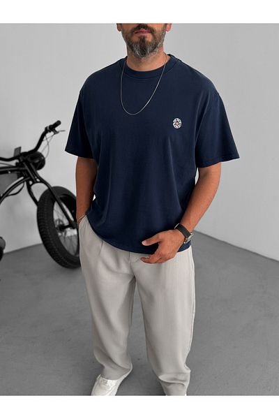 BYBASICMAN Navy Blue Peace Printed Washable T-Shirt C-1770