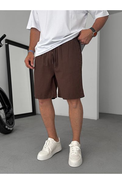 BYBASICMAN Dark Brown Cotton Linen Basic Shorts Df-1659