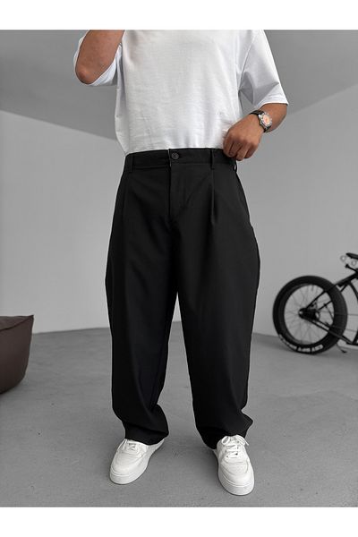 BYBASICMAN Black Pleated Fabric Baggy Trousers C-05