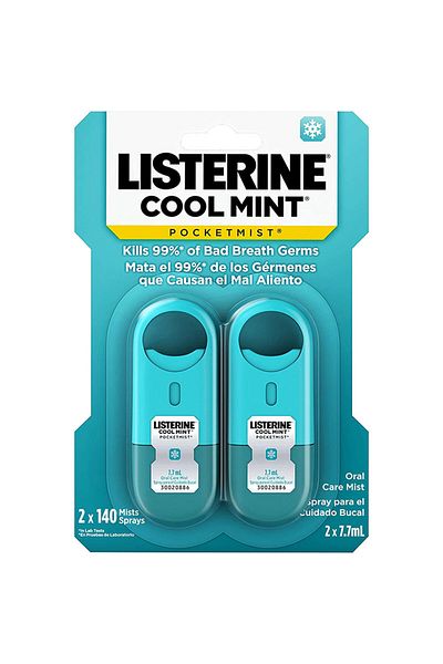 Listerine Set spray bucal Listerine Pocket Mist, împotriva halitozei și respirației urât mirositoare, 280 de pulverizări, 2x 7,7 ml