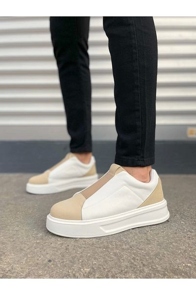 Joy Ayakkabı Jy007 Alba Laceless Suede Skin Men's Casual Sneaker Shoes Scbt Beige/White