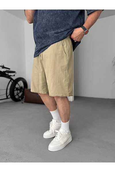 BYBASICMAN Light Khaki Basic Cotton Linen Shorts V-24