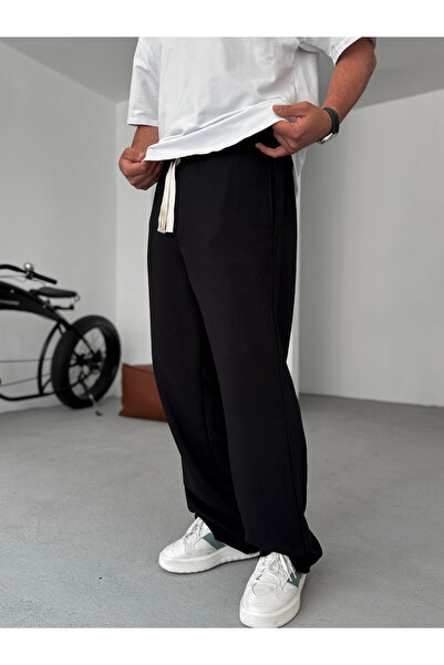 BYBASICMAN Black Three Thread Cutout Tube Leg Sweatpants Ke-7015