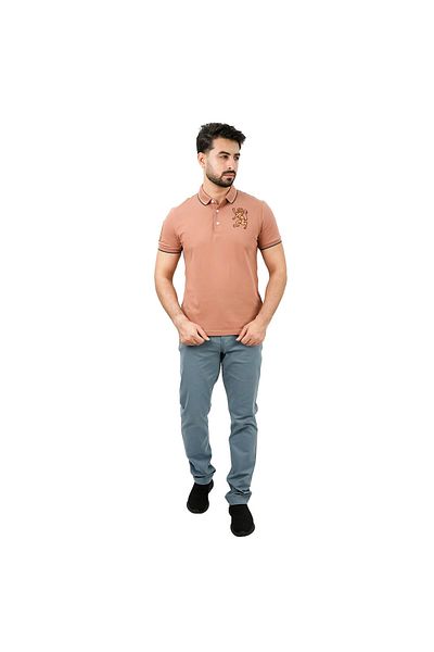 Giordano قميص بولو رجالي بطبعة أسد ثلاثية الأبعاد: قصة ضيقة، تطريز جريء، بيكيه فاخر