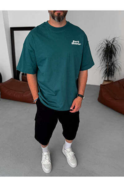 BYBASICMAN Σκούρο πράσινο Dark Shooter με τύπωμα oversized T-Shirt JJ-240