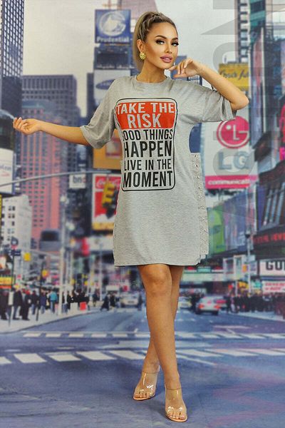 WildFashion Tricou lung oversize cu text imprimat P771RR-18