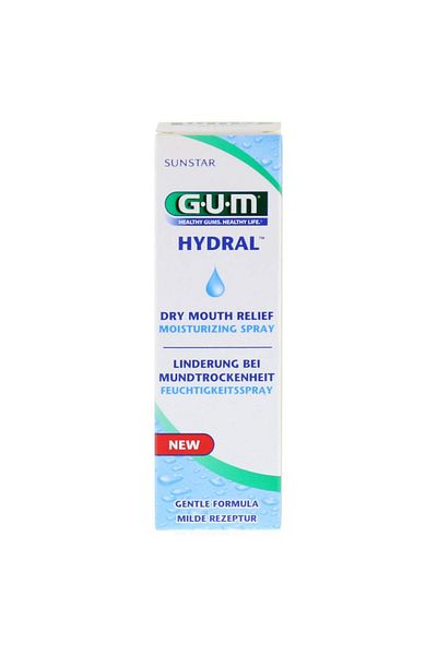 GUM Spray bucal, gumă de mestecat, Hydral, cremă hidratantă și reparatoare pentru gură uscată, 50 ml