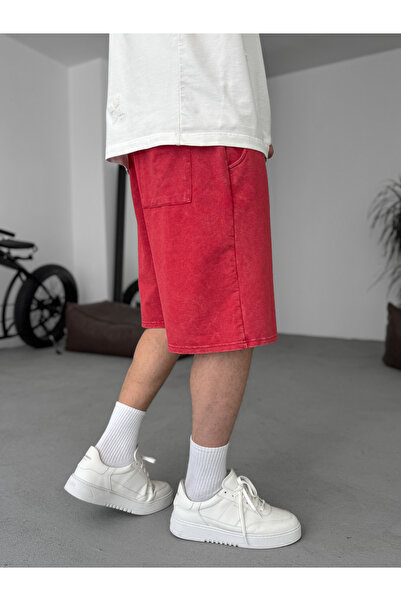 BYBASICMAN Pantaloni scurți roșii Washed basic JJ-92